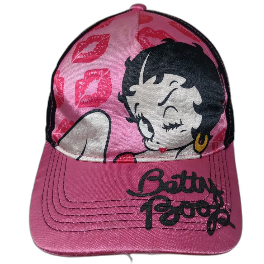 Betty Boop 5 Panel Pink Black One Size Hat Satin Graphic Snapback Kisses